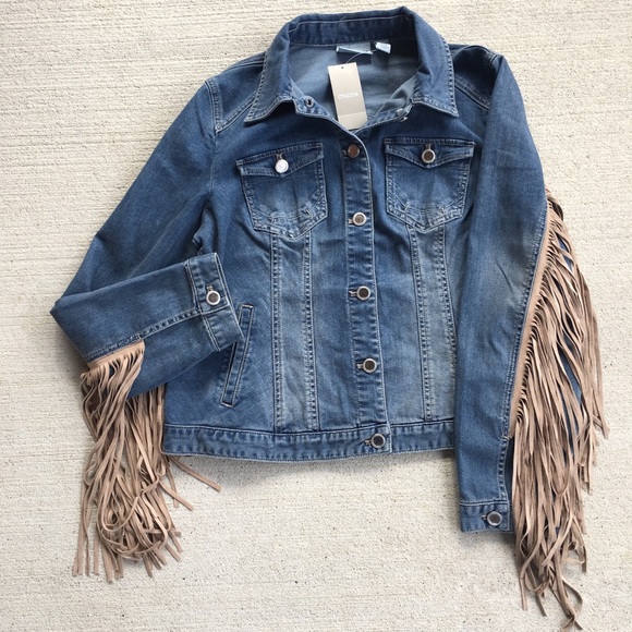 Chico's Jackets & Blazers - Chico’s Western Denim Faux Suede Fringed Jacket